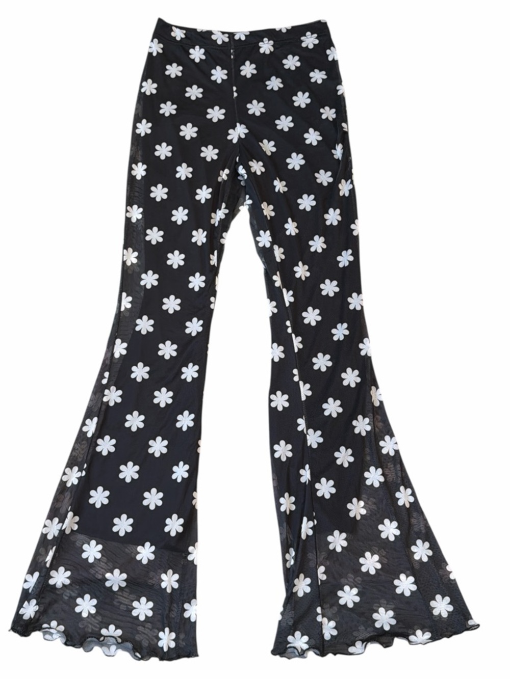 Nasty Gal Black Mesh Daisy Flare Pants Y2K Festival Size 2 - Picture 2 of 4